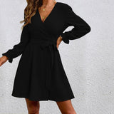 Sequel Bell Sleeve Tie Dress - Black Ins Street