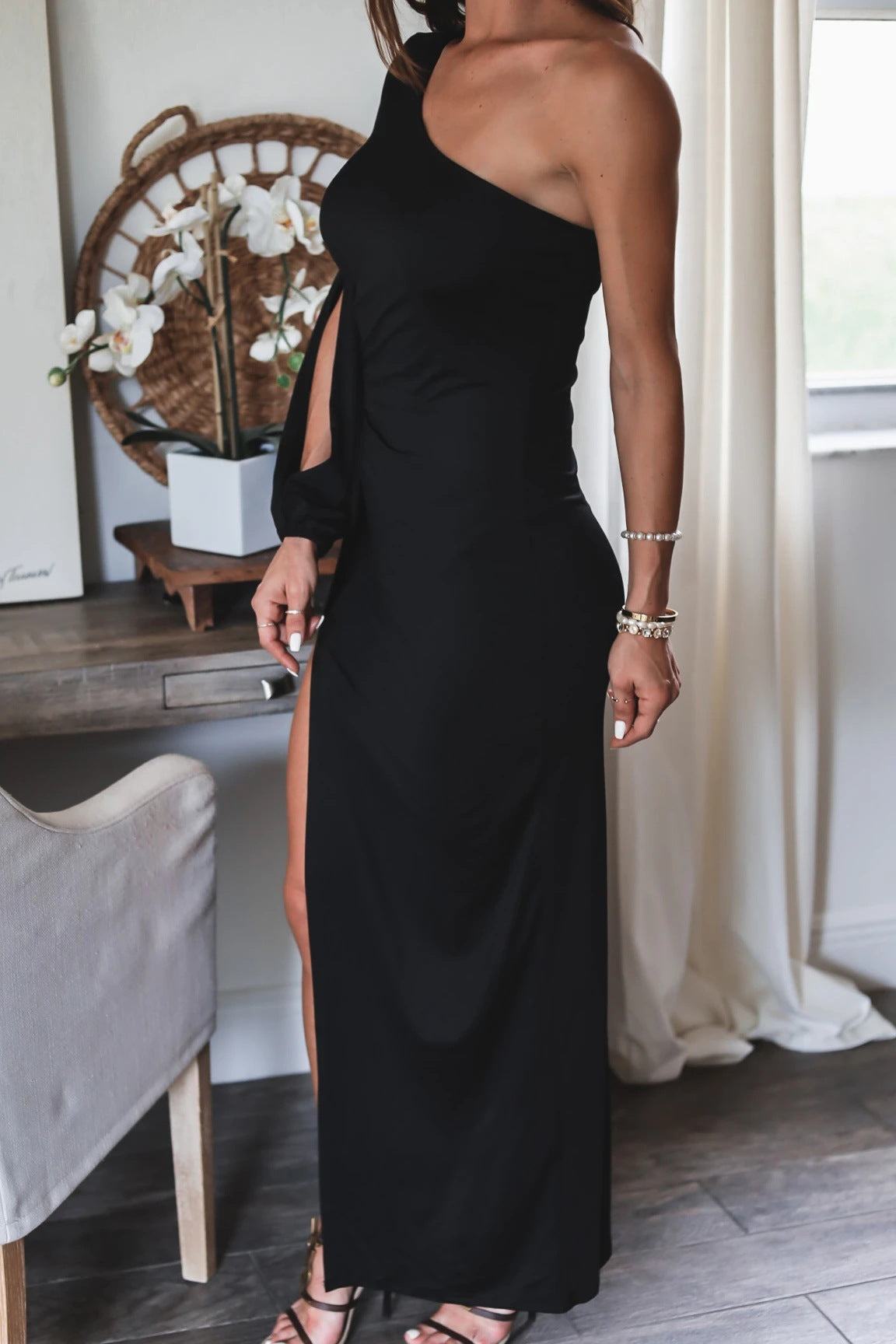 From The Source One Shoulder Maxi Dress - Black Ins Street