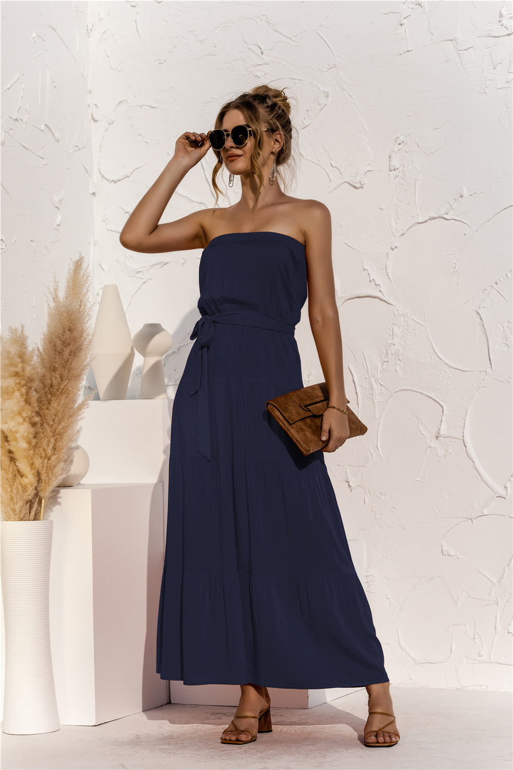 Free Falling Strapless Tiered Maxi Dress - Deep Navy Ins Street