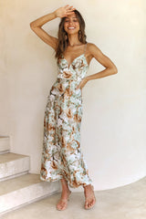 Emmerson Satin Floral Ruffle Maxi Dress - Sage Ins Street