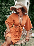 Jenner Linen Blend Tie Front Cutout Midi Dress - Orange Ins Street