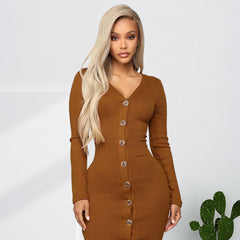 Praia Cotton Blend Ribbed Button Down Midi Dress - Camel - FINAL SALE Ins Street