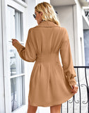 Sarabeth Pintuck Button Down Shirt Dress - Camel ENTR-001