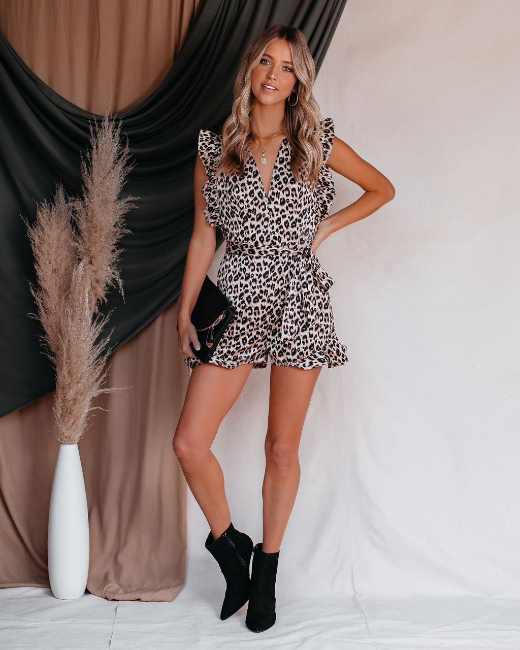 On My Own Pocketed Leopard Ruffle Romper Ins Street