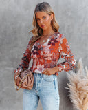Olsen Printed Smocked Ruffle Crop Blouse Ins Street