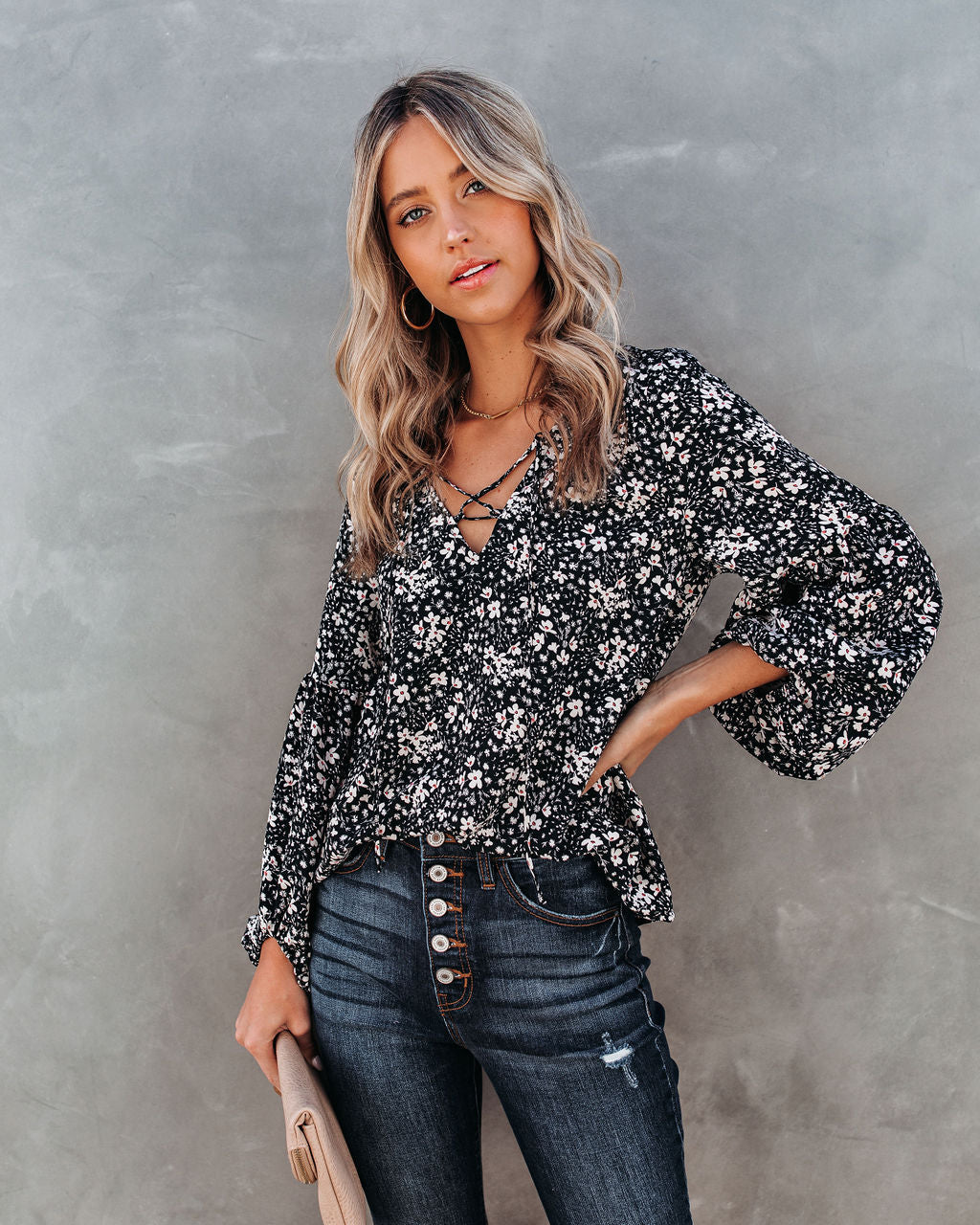 Only In Your Dreams Floral Lace Up Blouse Ins Street