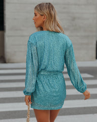 Overnight Sequin Drape Romper - Turquoise Ins Street