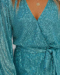 Overnight Sequin Drape Romper - Turquoise Ins Street