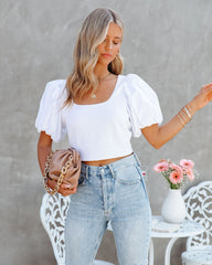 Ozella Cotton Puff Sleeve Crop Top Ins Street