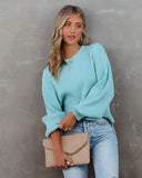 Ozzy Cotton Blend Balloon Sleeve Sweater - Turquoise Ins Street