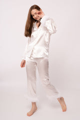 Dreamy Feather Trim Pajama Set Ins Street