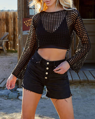 Pacifico Sheer Crochet Crop Top - Black Ins Street