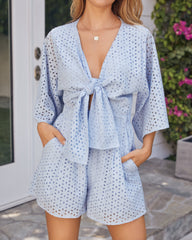 Parade Cotton Eyelet Pocketed Tie Front Romper - Sky Blue Ins Street