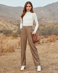 Parkhaven Pocketed High Rise Faux Leather Pants - Brown Ins Street