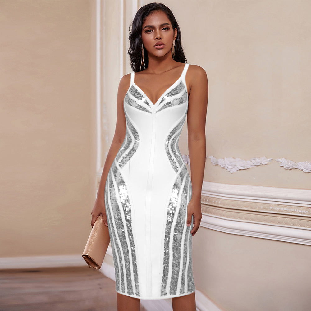 Strappy Striped Sequins Bandage Dress Ins Street