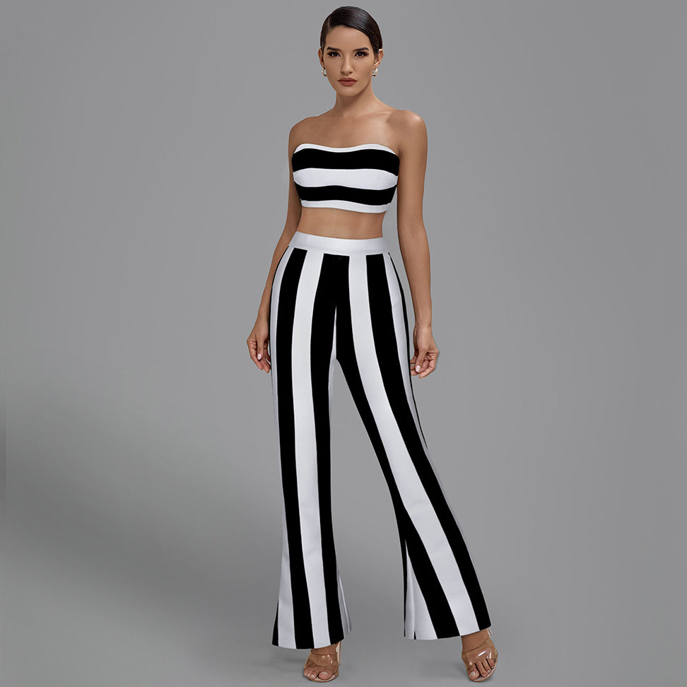 Strapless Sleeveless Striped Bandage Set Ins Street