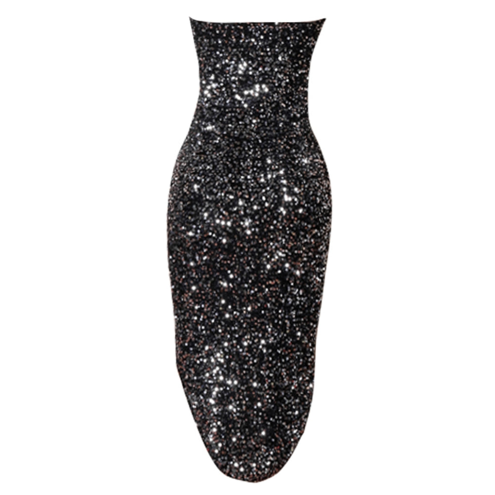 Strapless Sleeveless Midi Sequins Bandage Dress Ins Street