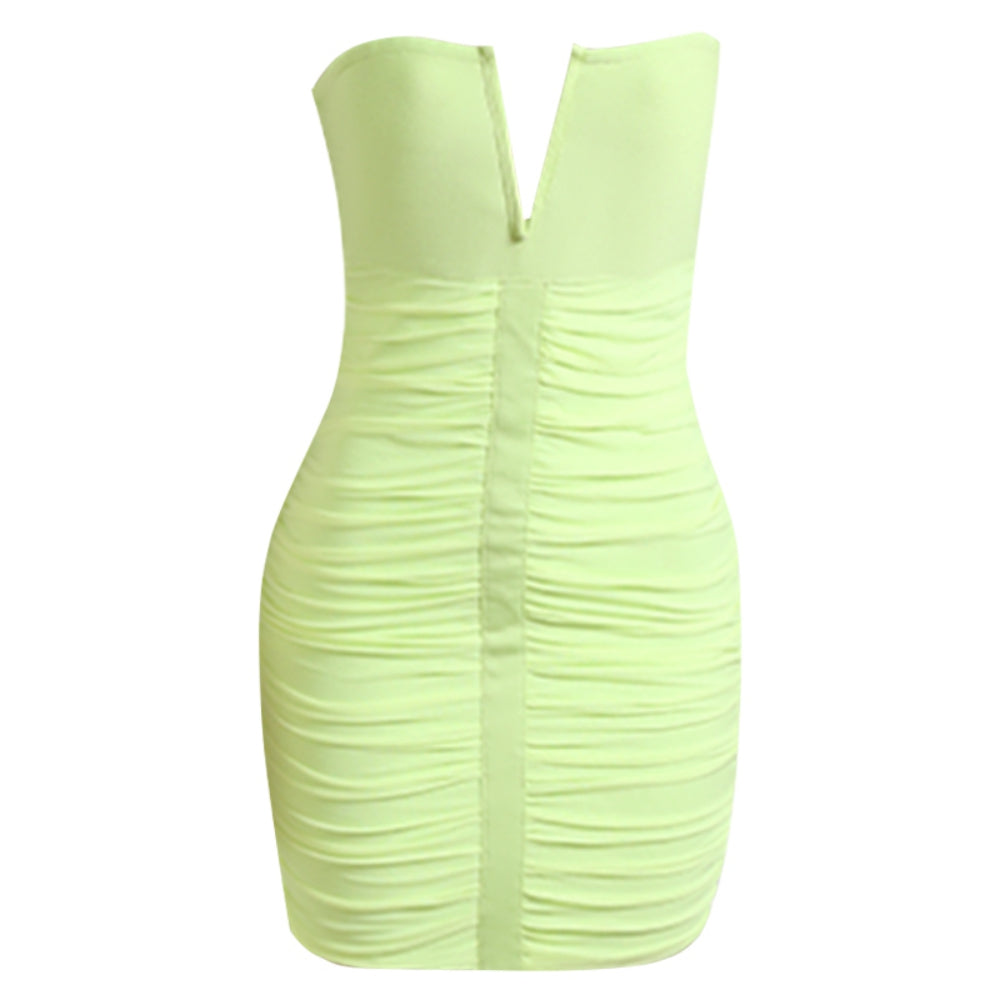 Strapless Sleeveless Wrinkled Mini Bandage Dress Ins Street