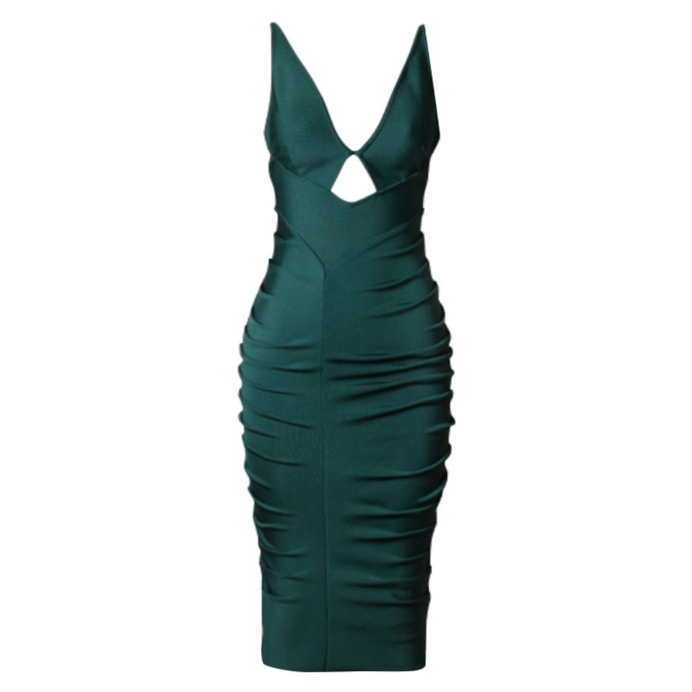 Strappy Sleeveless Midi Wrinkled Bandage Dress Ins Street