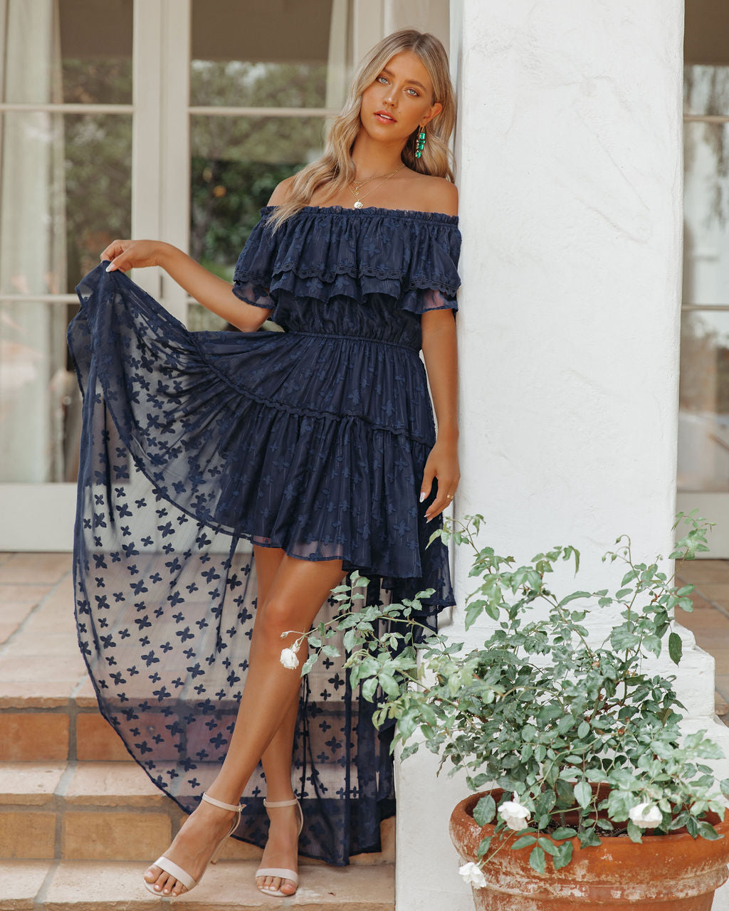 Panache Off The Shoulder High Low Maxi Dress - Navy Ins Street