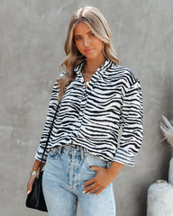 Patton Zebra Print Button Down Blouse Ins Street