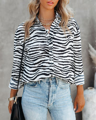 Patton Zebra Print Button Down Blouse Ins Street