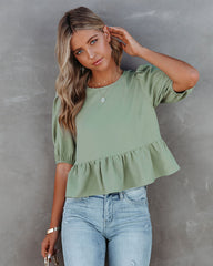 Paxie Peplum Crop Blouse - Olive Ins Street