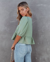 Paxie Peplum Crop Blouse - Olive Ins Street