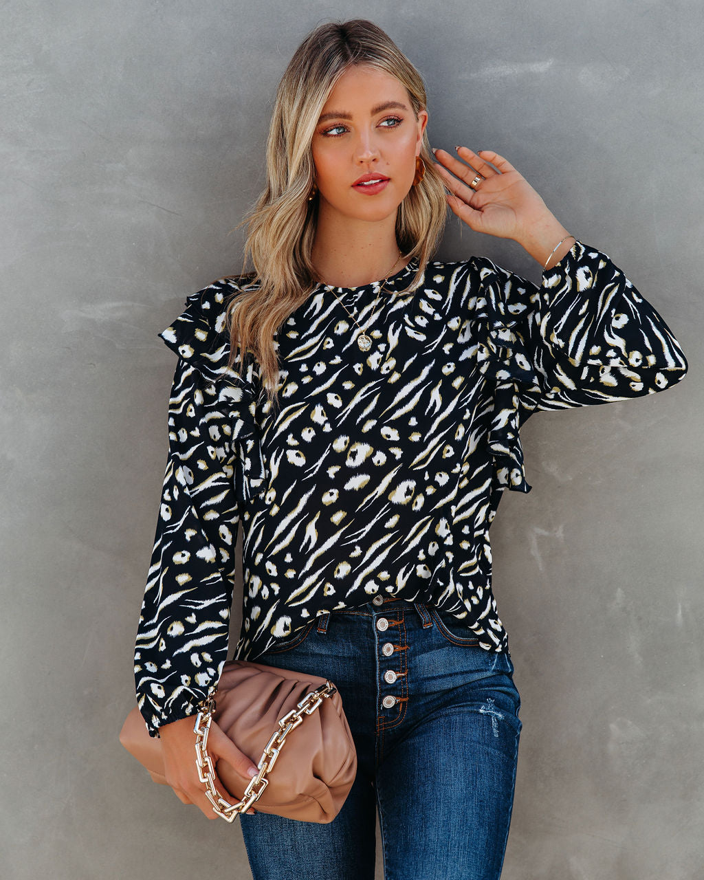 Peacock Printed Ruffle Blouse Ins Street