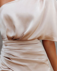 Persimmon One Shoulder Satin Drape Dress - Champagne DO+B-001