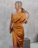 Persimmon One Shoulder Satin Drape Dress -  Marigold DO+B-001