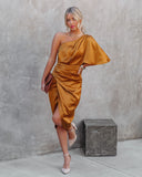 Persimmon One Shoulder Satin Drape Dress -  Marigold DO+B-001