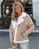 Pine Hollow Pocketed Faux Suede Sherpa Jacket - Sand - FINAL SALE Ins Street