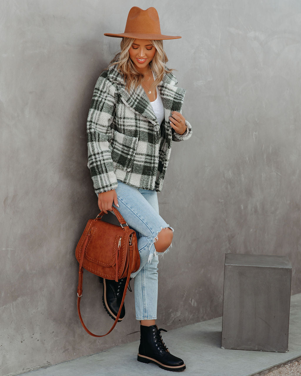 Pinole Pocketed Plaid Teddy Jacket - Grey - FINAL SALE Ins Street