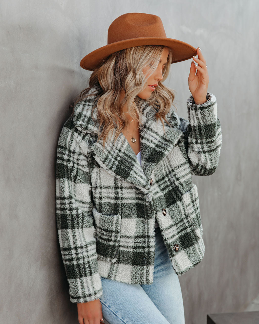 Pinole Pocketed Plaid Teddy Jacket - Grey - FINAL SALE Ins Street