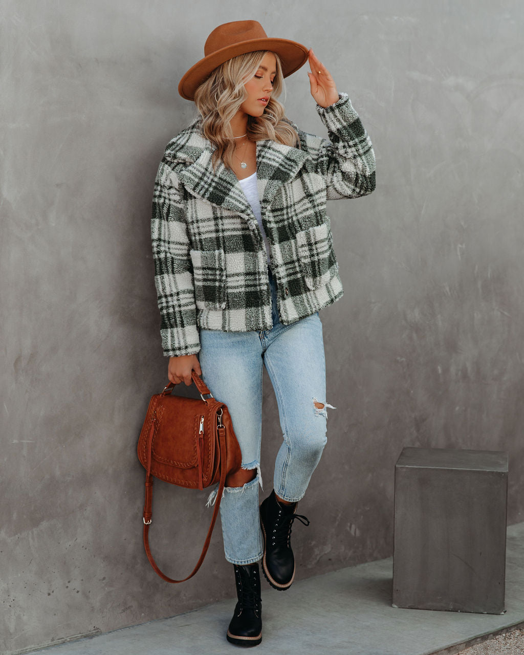 Pinole Pocketed Plaid Teddy Jacket - Grey - FINAL SALE Ins Street