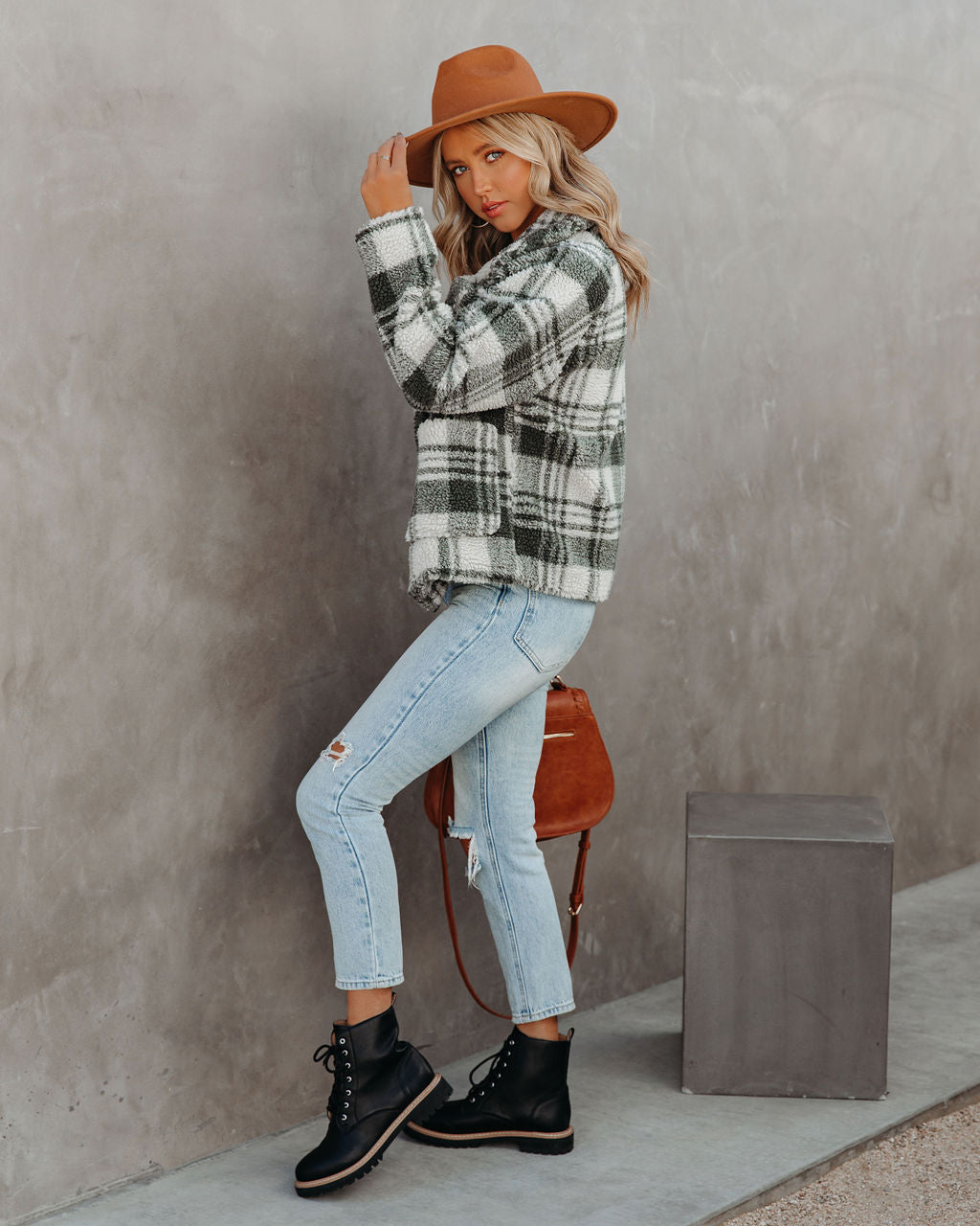 Pinole Pocketed Plaid Teddy Jacket - Grey - FINAL SALE Ins Street