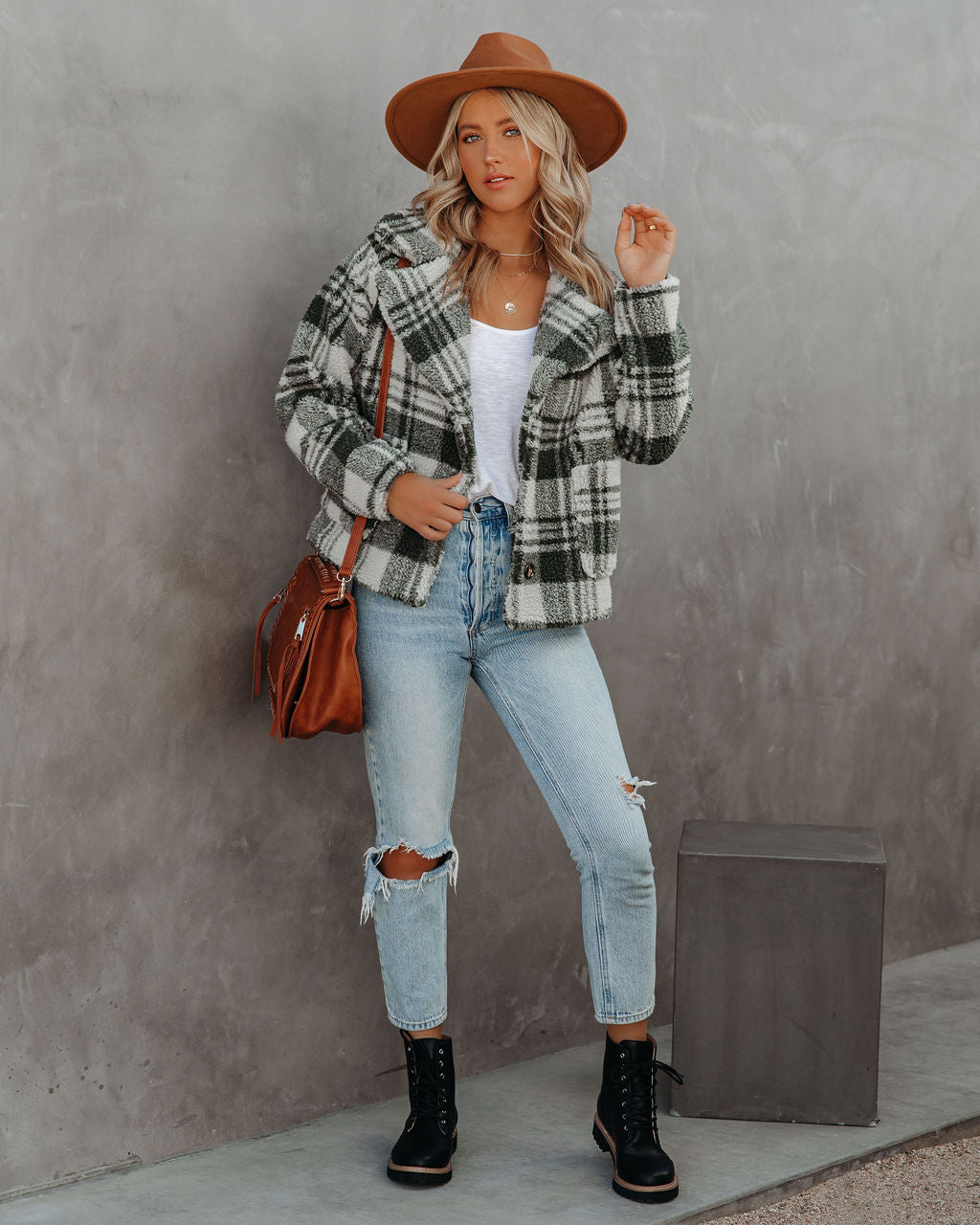 Pinole Pocketed Plaid Teddy Jacket - Grey - FINAL SALE Ins Street