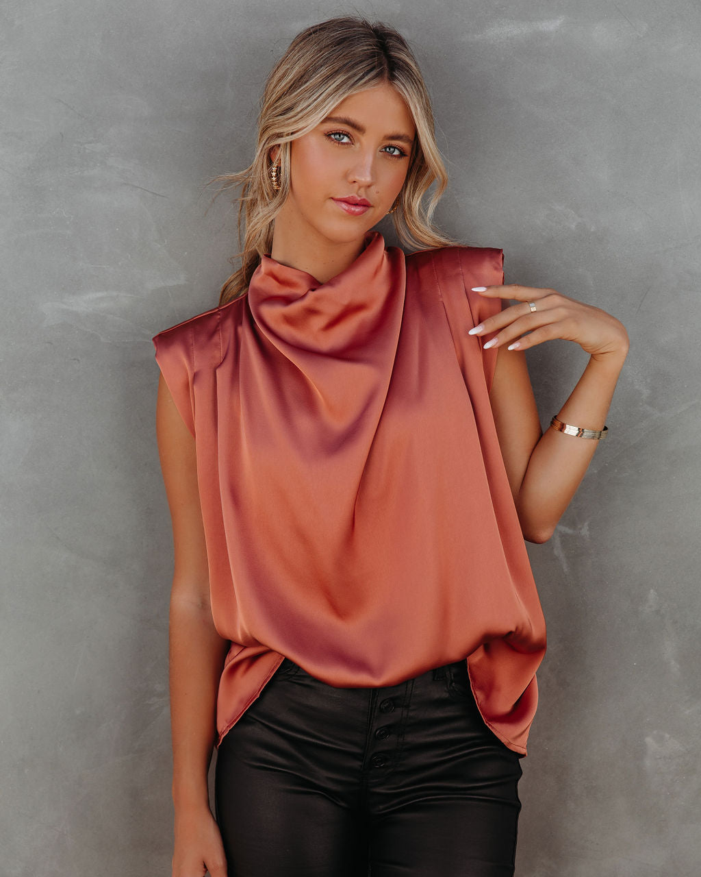 Prestige Satin Cowl Neck Blouse - Terracotta - FINAL SALE Ins Street