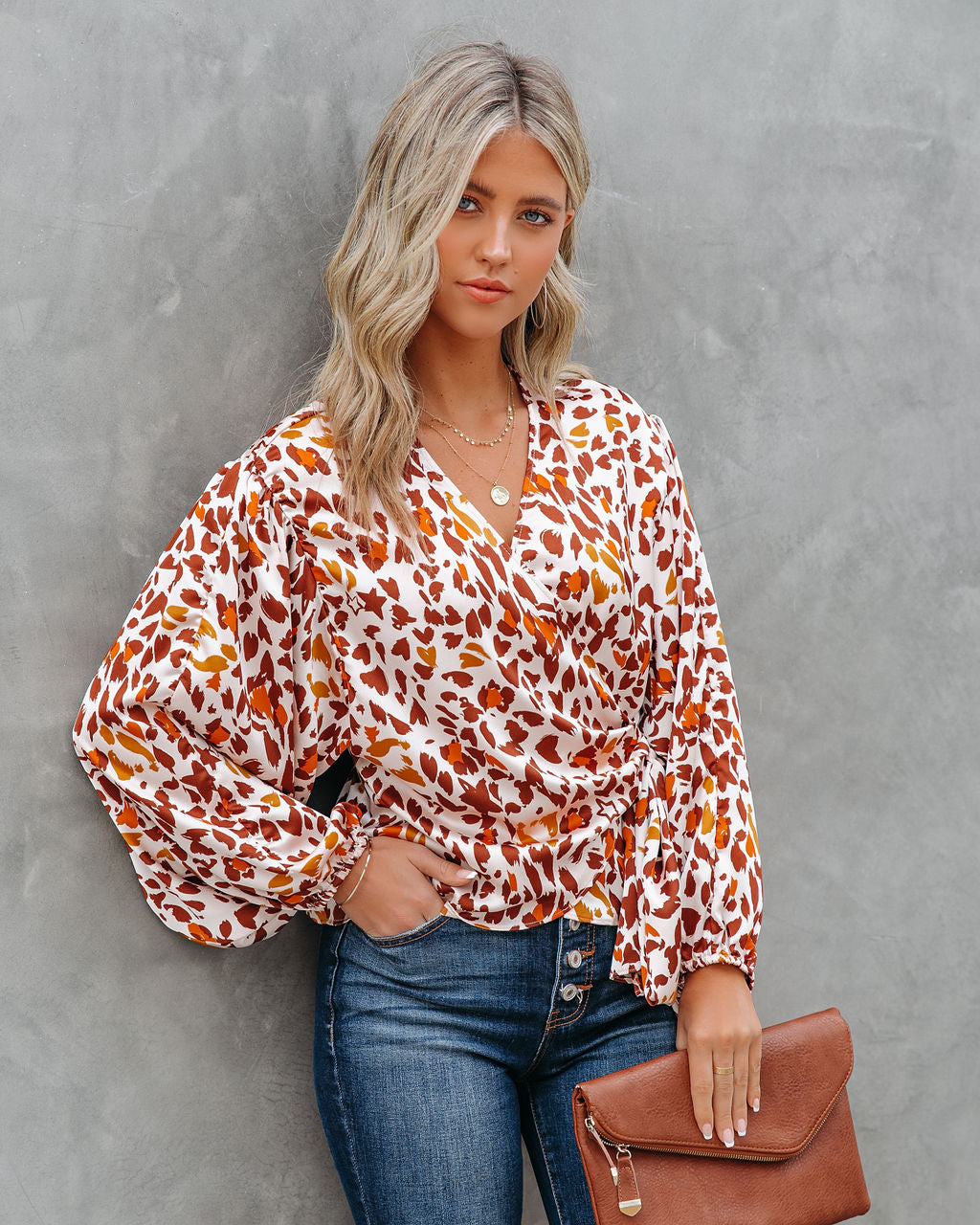 Pumpkin Spice Satin Printed Wrap Blouse - FINAL SALE Ins Street