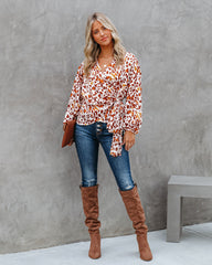 Pumpkin Spice Satin Printed Wrap Blouse - FINAL SALE Ins Street