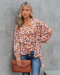 Pumpkin Spice Satin Printed Wrap Blouse - FINAL SALE Ins Street