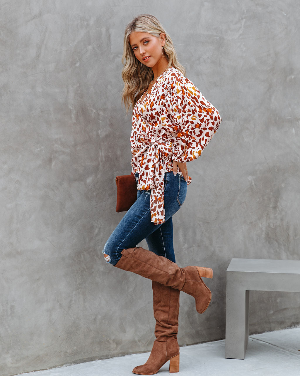 Pumpkin Spice Satin Printed Wrap Blouse - FINAL SALE Ins Street