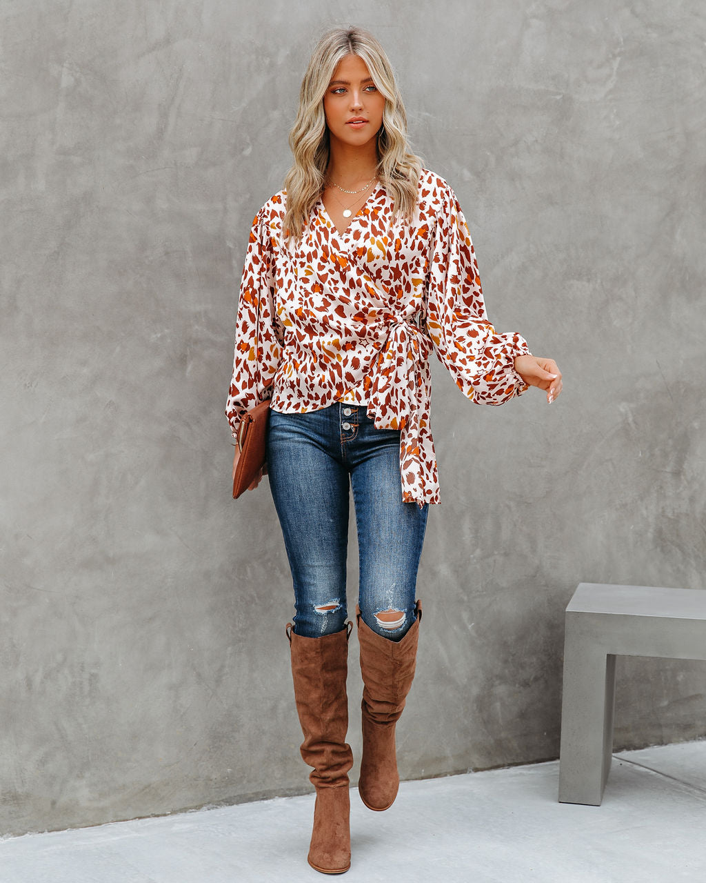 Pumpkin Spice Satin Printed Wrap Blouse - FINAL SALE Ins Street