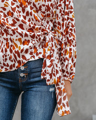 Pumpkin Spice Satin Printed Wrap Blouse - FINAL SALE Ins Street