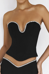 Black Crystal Trimmed Corset Ins Street