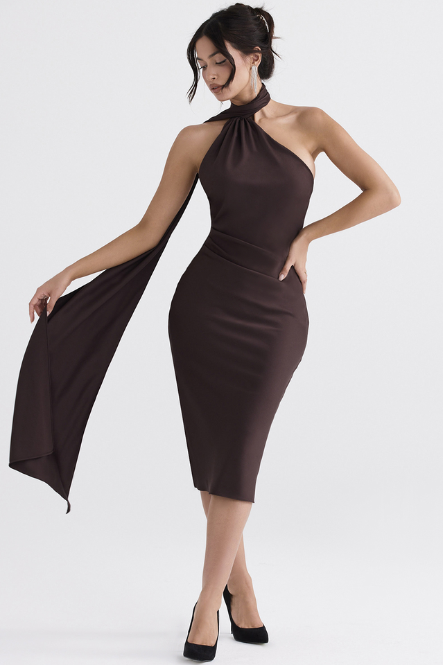 Chocolate Wrap Neck Midi Dress Ins Street