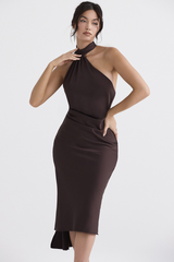 Chocolate Wrap Neck Midi Dress Ins Street