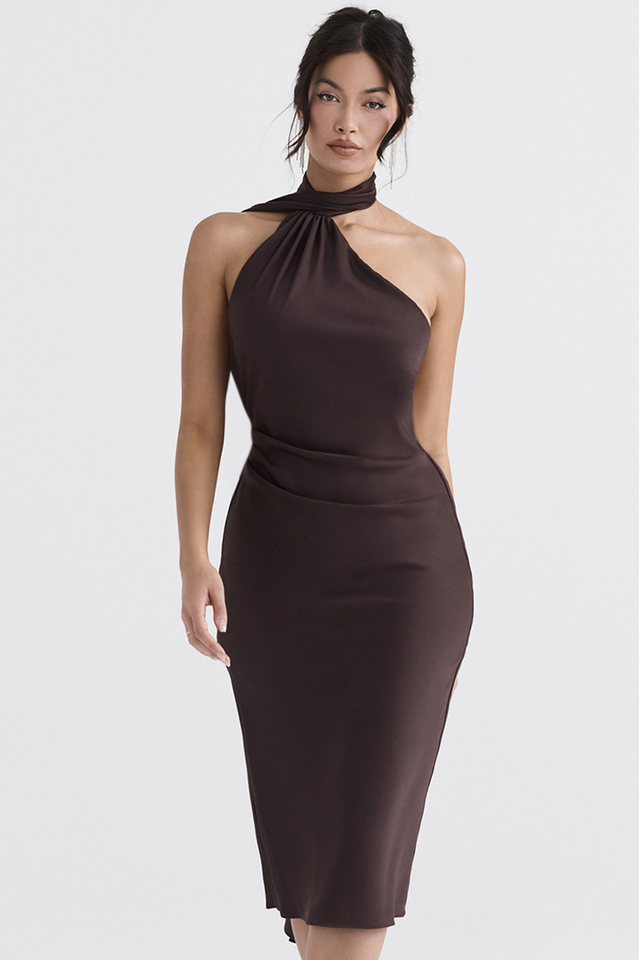 Chocolate Wrap Neck Midi Dress Ins Street