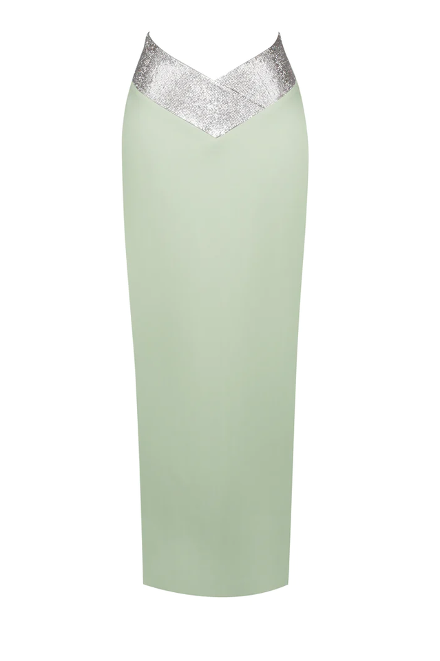 Uriel Mint Crop Top+Uriah Crystal Pencil Skirt Ins Street